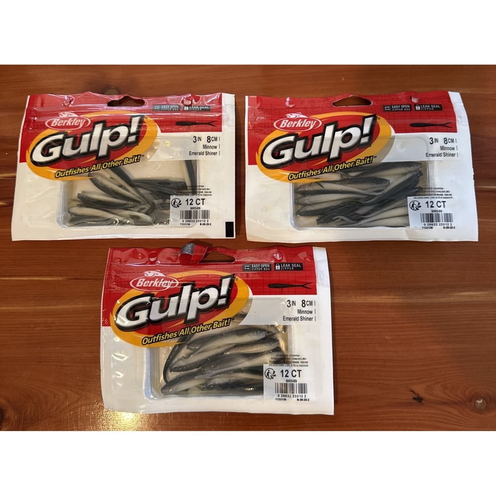 Berkley Gulp 3" Minnow - Emerald Shinner (3 Packs) 12 Count 36 Baits NIP